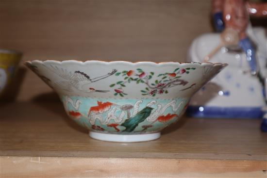 A Chinese yellow ground bowl and another largest diameter 19cm